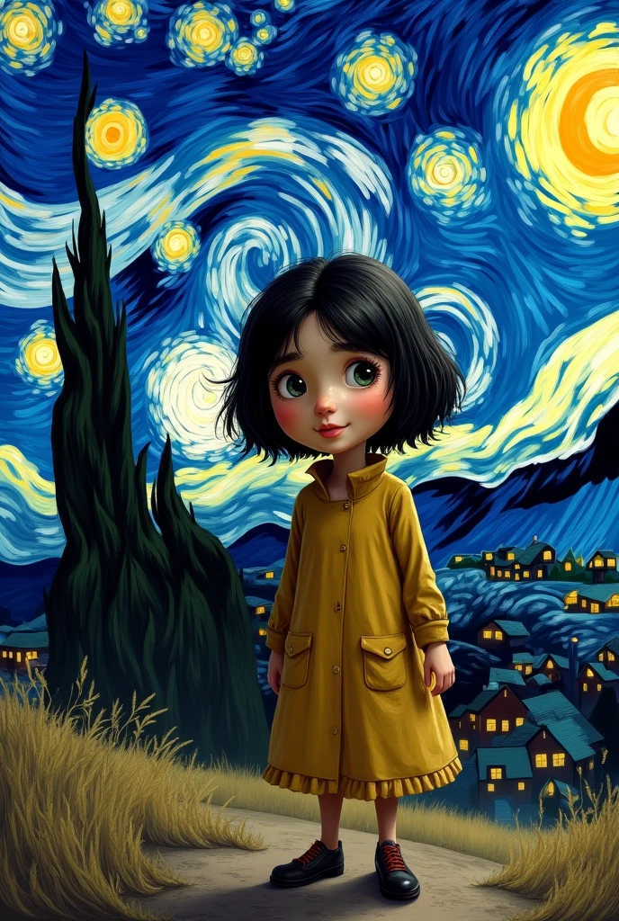 Make Coraline realistic with Van Gogh's Starry Night
