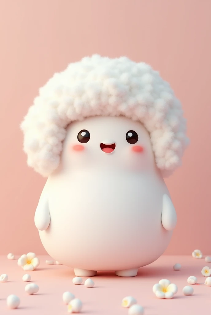 a friendly marshmellow wich wears a white wig wich smiles cute and happy