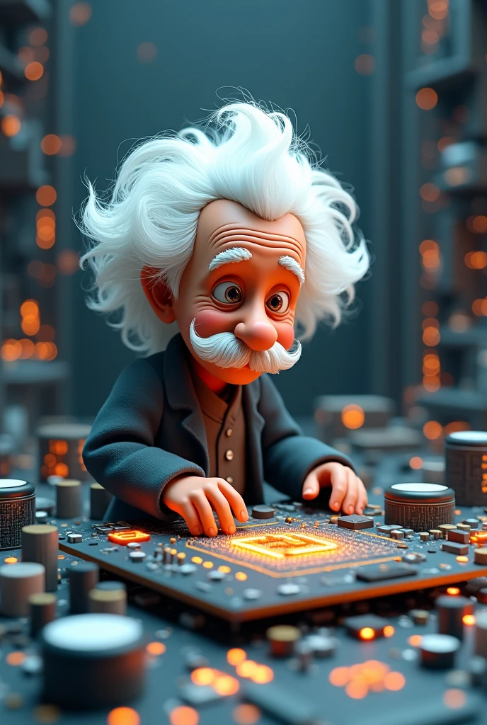 Albert einstein with a electronic board animated 3D