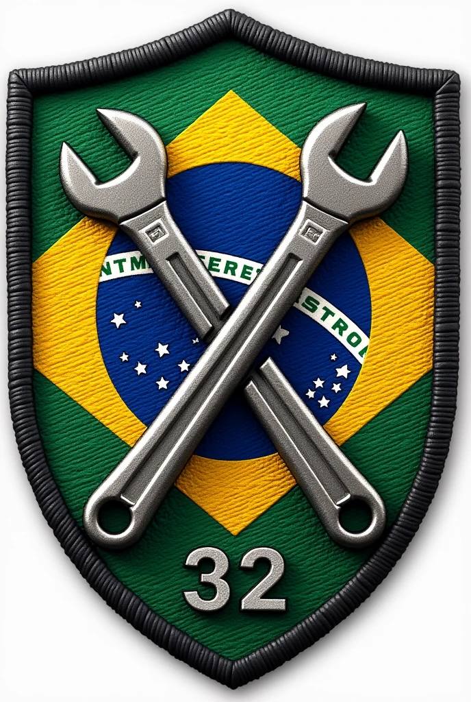 Warplane patch with crossed tools and number 32 Brazilian flag 