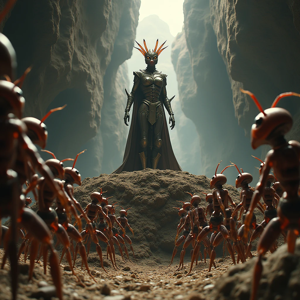 a queen ant talking to the solders