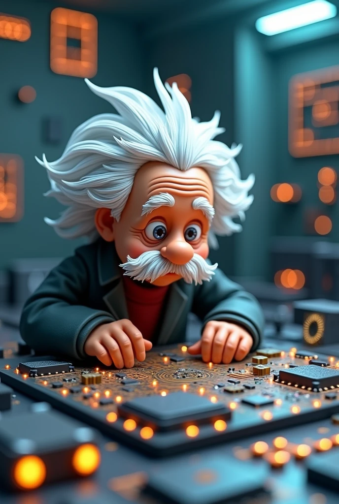 Albert einstein with a electronic board animated 3D