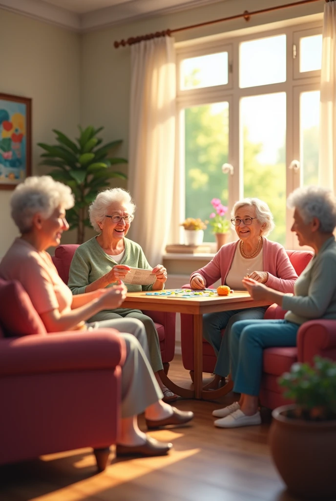 Image of a nursing home with happy elderly people
