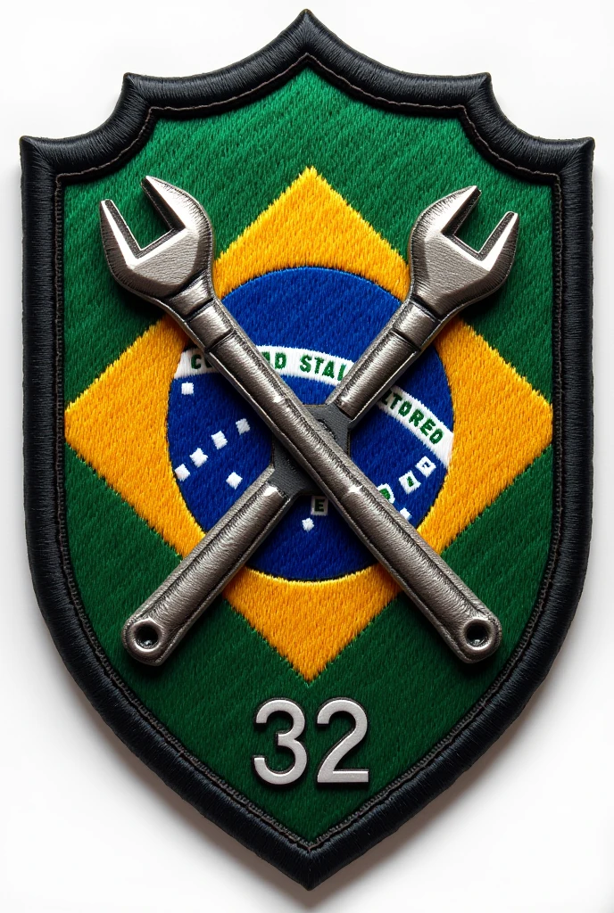 Warplane patch with crossed tools and number 32 Brazilian flag 