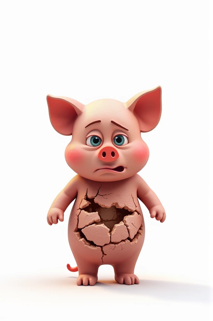 A piggy bank that is empty and very skinny because it has no money, that has a white background and is a cartoon