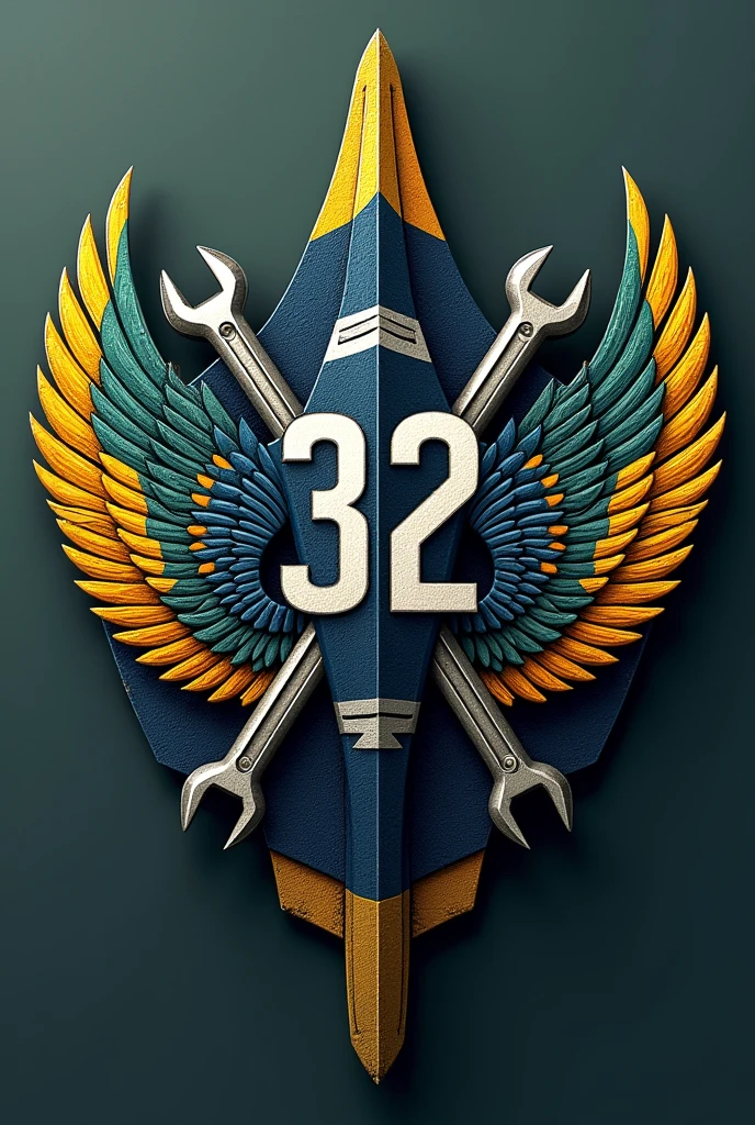 Warplane patch with crossed tools and number 32 with wings and Brazilian flag