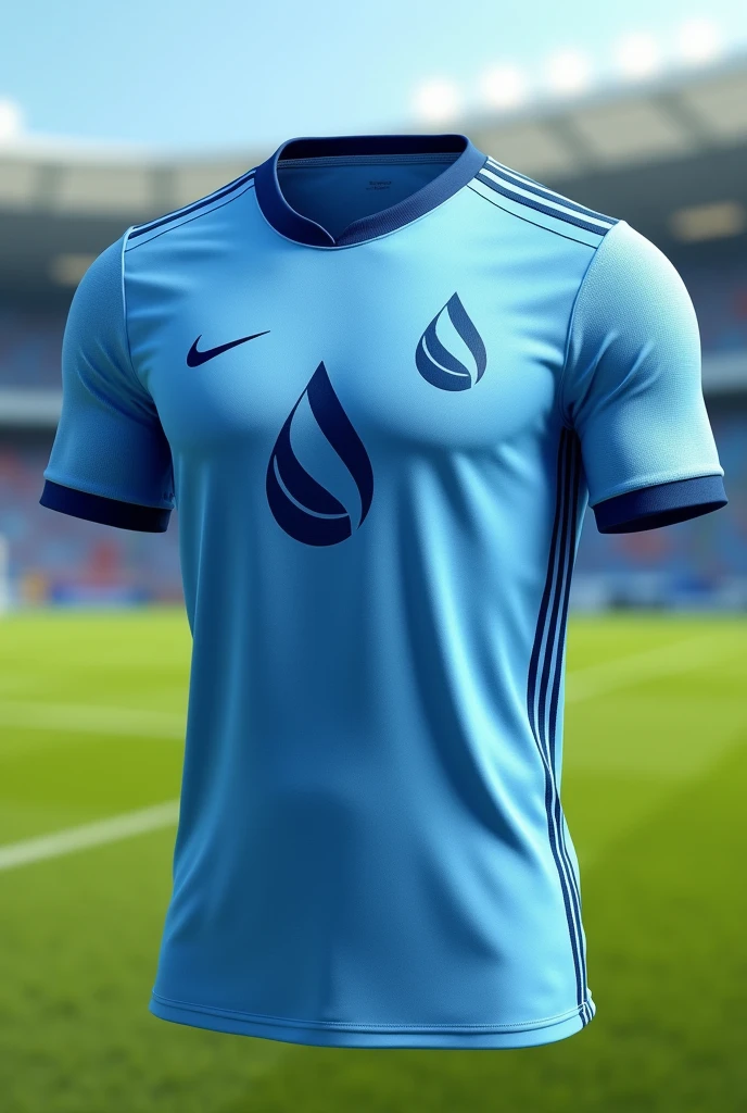 Pro light blue football shirt with water logo, front and rear