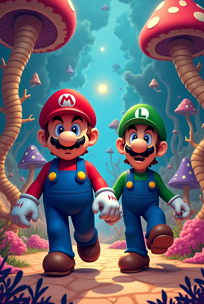 Mario bros with paicodelic mushrooms