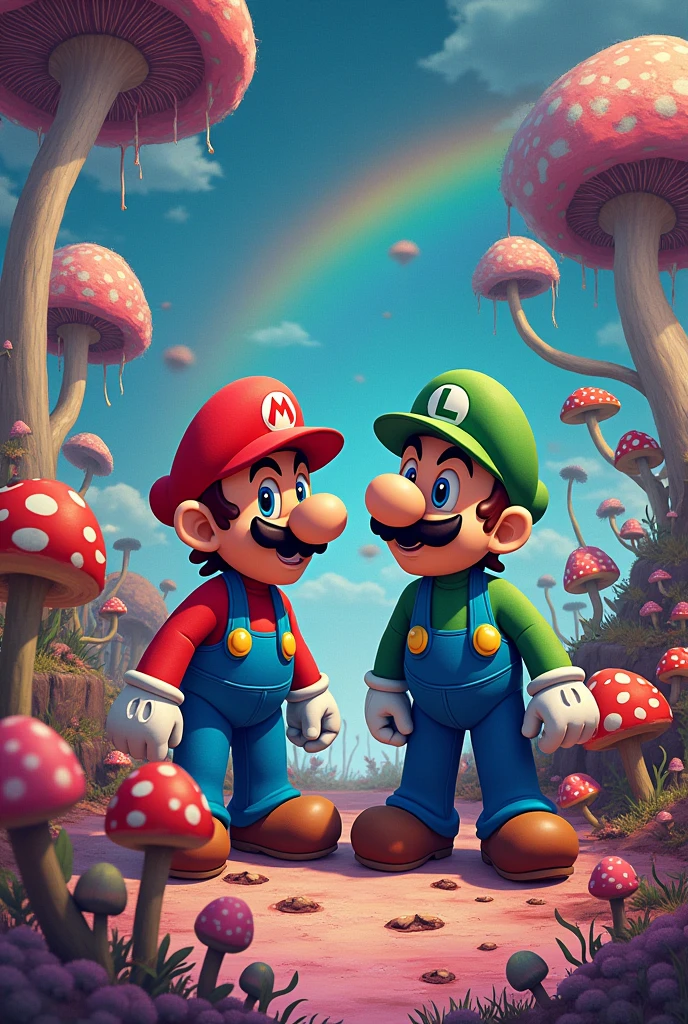 Mario bros with psychedelic mushrooms