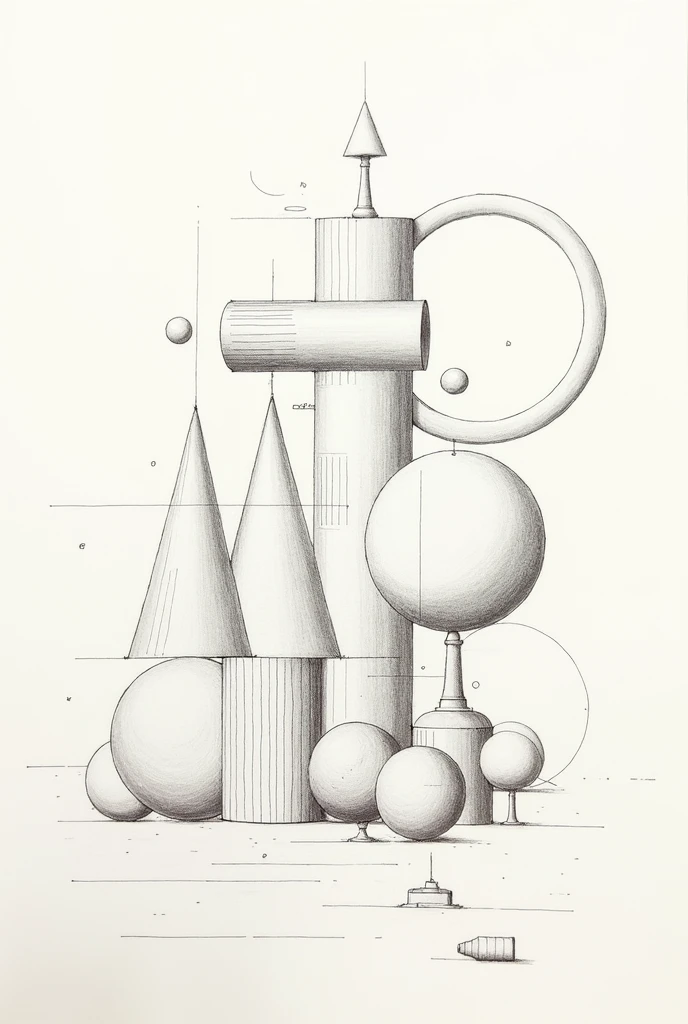 Abstract drawing with the following figures: cylinder, cylinder oblicuo, truncated gelindro, Cone, as oblique, as truncated, barrel, ball, hemisphere,spherical cap, spherical guy, steroid and circular ring