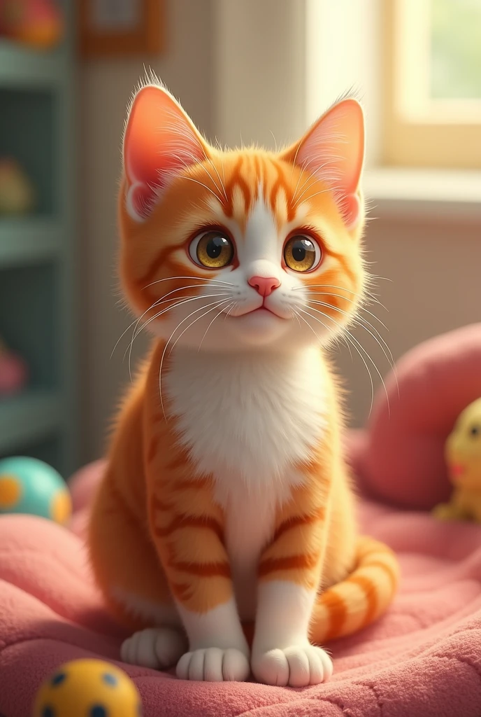 an orange and white cat at an adoption center