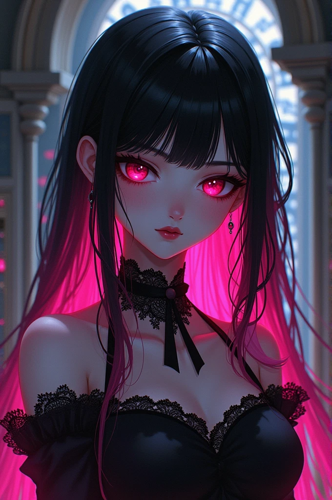 Gothic anime girl with hot pink highlights