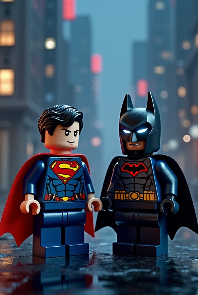 Superman and Batman in lego art, night