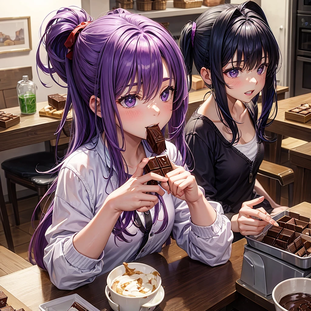 The one with purple hair eating chocolate