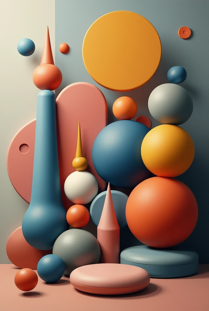 Abstract painting that uses the following figures: cylinder, cylinder oblicuo, truncated gelindro, Cone, as oblique, as truncated, barrel, ball, hemisphere,spherical cap, spherical guy, steroid and circular ring