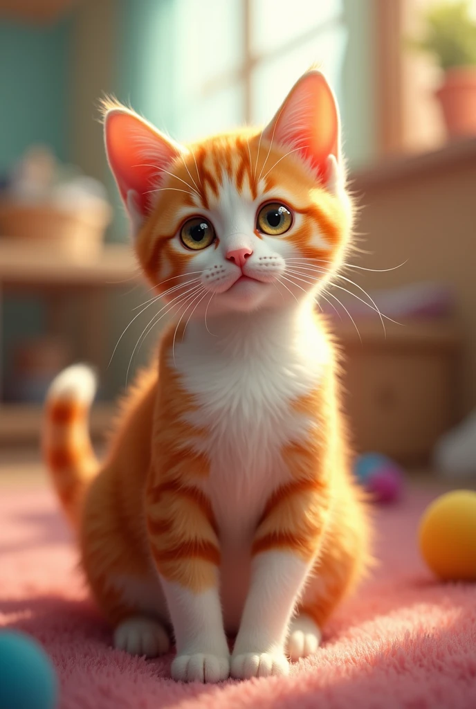 an orange and white cat at an adoption center