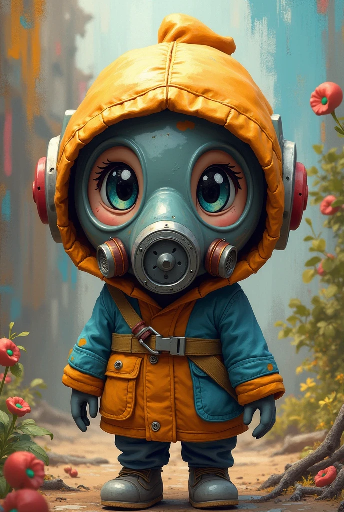 ((Highest quality)), ((masterpiece)), (detailed),cute、Wearing a gas mask、Looks like a creator、Background is paint