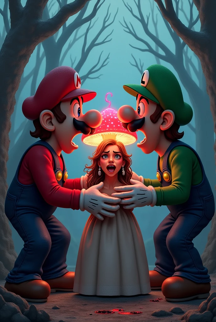 Mario bros forcing the princess to eat a psychedelic mushroom

