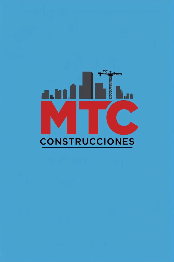 
Draw a logo in which the letters mtc the m have to have a building on top The t like a crane and the normal c And that below says constructions In Spanish And use the colors Red and gray for the letters And blue for the background