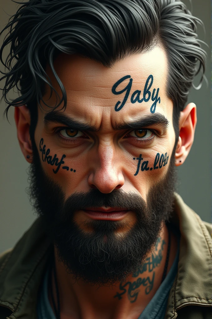 Alfalfa tattooed and Gaby's name tattooed on his eyebrow