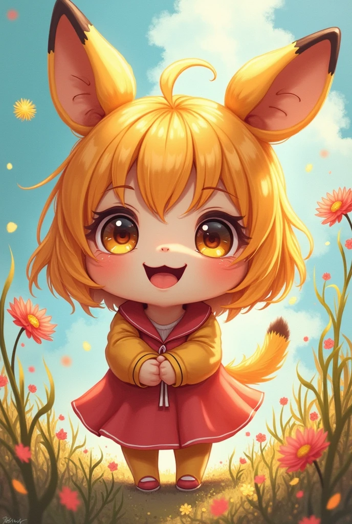 ((Highest quality)), ((masterpiece)), (detailed),Cute like an anime、Looks like a creator、Background is paint、Drawing is anime style