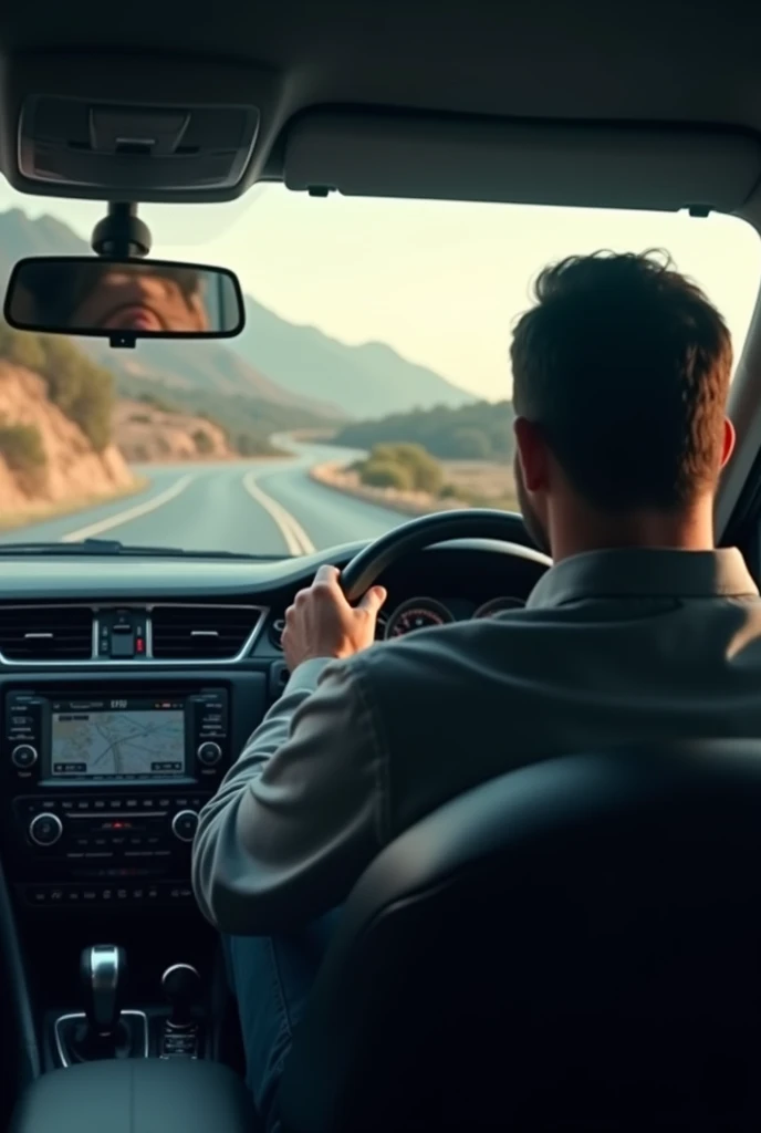 A man driving seen from behind 