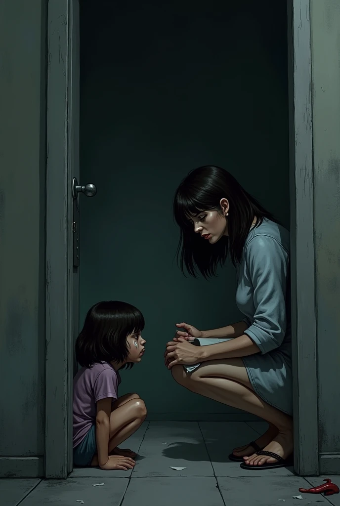 GIRL CRYING LOCKED IN A ROOM AND HER ANGRY MOTHER IN FRONT (cheered up)