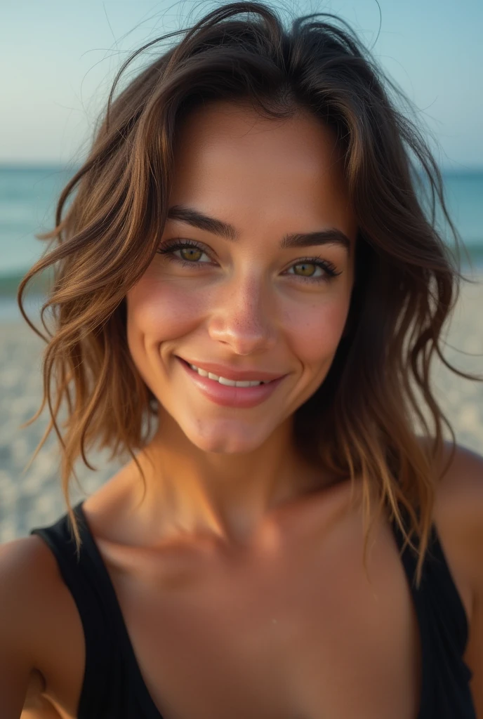 Close-up portrait of a woman wearing a black top taking a photo, Beauty, Attractive woman, Woman with beautiful face, Beautiful young woman, Young and beautiful woman, Beautiful woman, Gorgeous Woman, シャッターstock, Gorgeous beautiful woman, Beautiful woman face, Beautiful Woman Photos, stock, Sexy Face, Very beautiful woman, Cute Woman, Attractive beautiful face, Attractive girl、High resolution、8k、30 years old、Beautiful Mature Woman、smile、Curvy body type、Big 、Saggy breasts、Nipples out、pussy puff、Short Hair、Short hair、voluptuous figurs 、Sit down and spread your legs、Soft light、Sandy Beach、(She is having men rub their penises against her:1.3)、(She is being penetrated by a man:1.3)、(Her breasts are being caressed by several men:1.5)、(She is being touched all over by many men.:1.3)、(Surrounded by a large group of men)、(Being hugged by a man:1.3)、(A man is holding my arm:1.3)、(She is being touched in the crotch by many men:1.3)、(Many men touch my stomach:1.3)、(My feet have been touched by many men:1.3)、(A man inserts his penis into his girlfriend's pussy:1.3)、Nipples out. pussy puff、Short Hair、Short hair