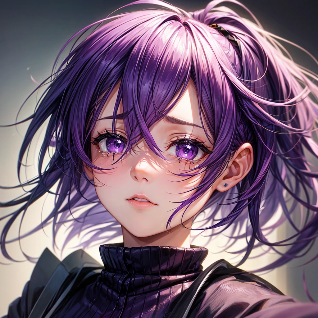 Purple haired crying in front of you