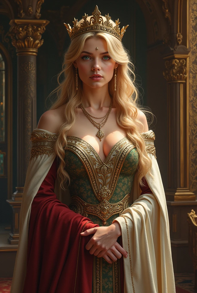 Queen, slavic, blonde, blue colored eyes