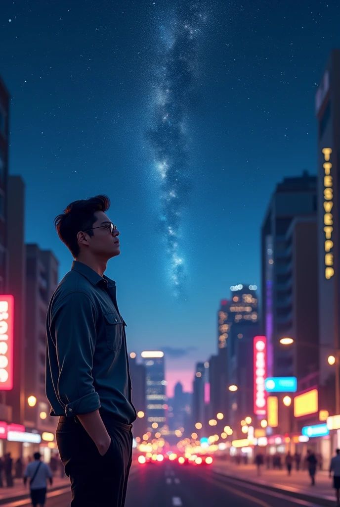Philippines city lights, handsome stargazing