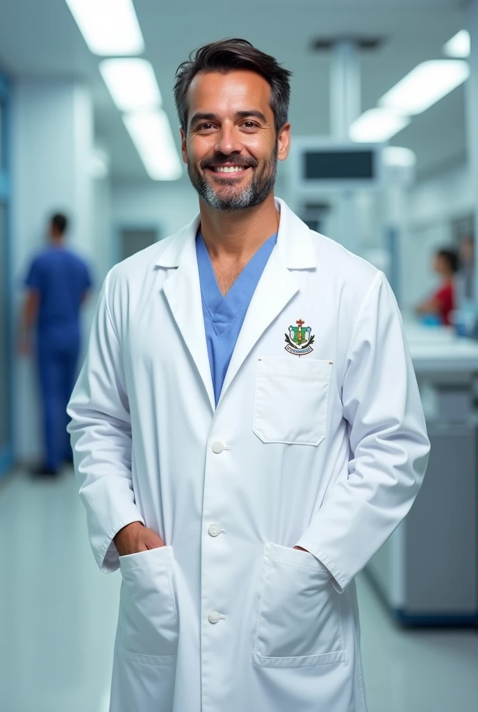 Man in doctor's clothes . brazileiro. 30years. white color.drawing image