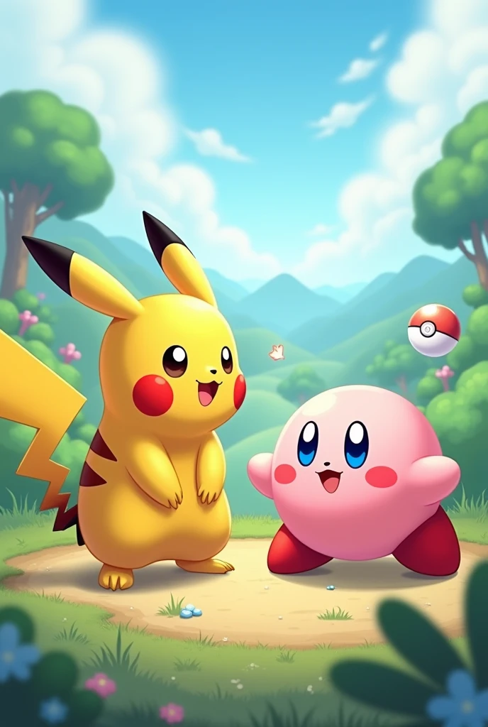 Pokemon Blue taking a picture with Kirby