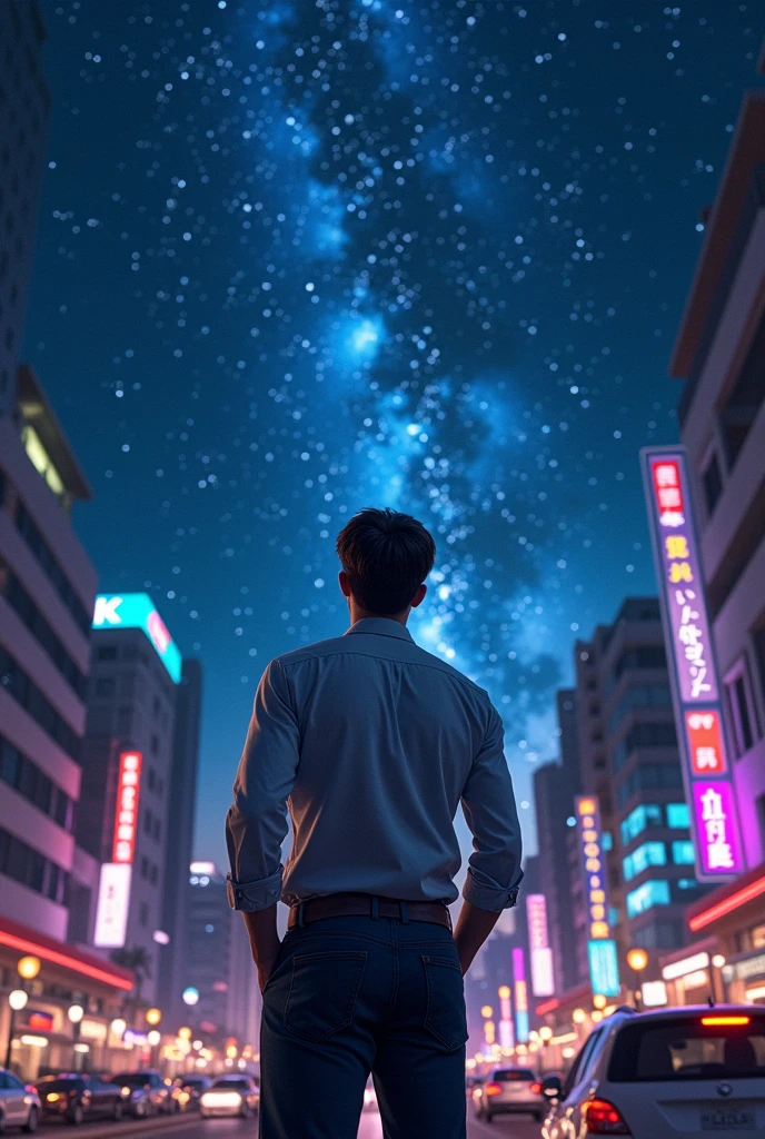 Philippines city lights, handsome stargazing