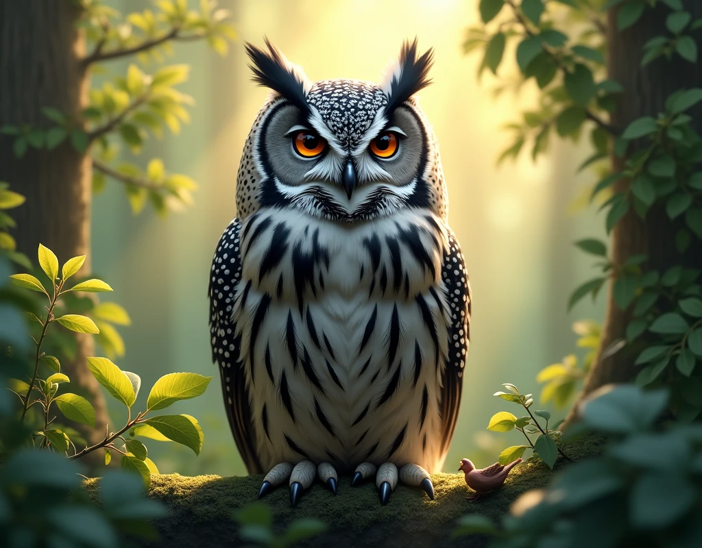 Great gray owl at the forest, summer, great gray owl