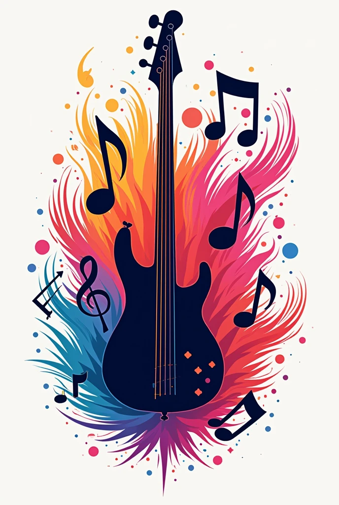 a logo with a bass and vallenato chord in the middle, musical notes around