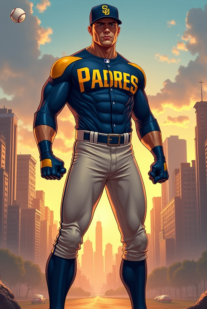 Baseball player for the padres, Jackson Merrill as a superhero 