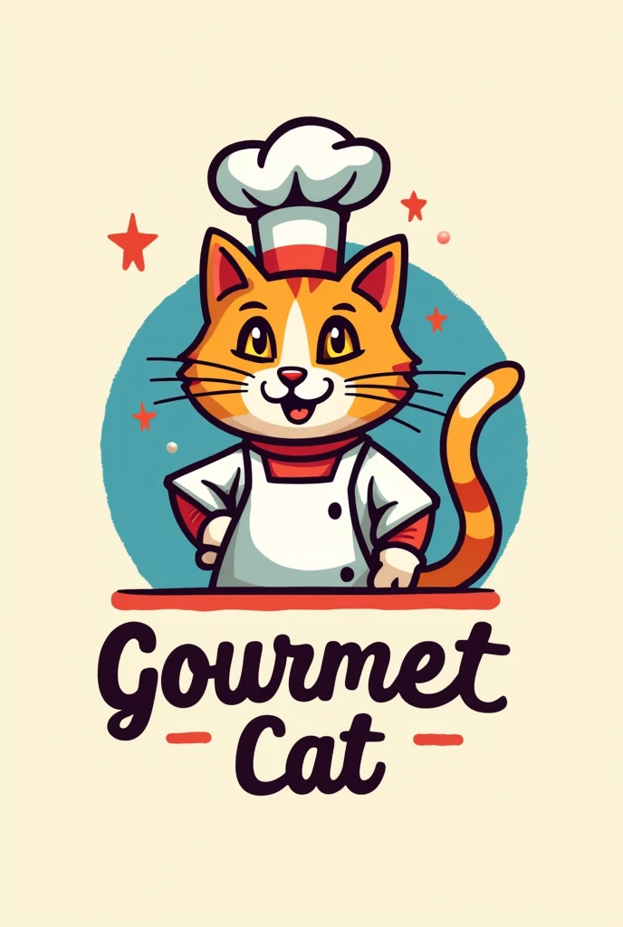 Create a logo with a chef cat with the colors of the Chilean flag, that the name is Gourmet Cat believe me the same with a name that says GOURMET CAT