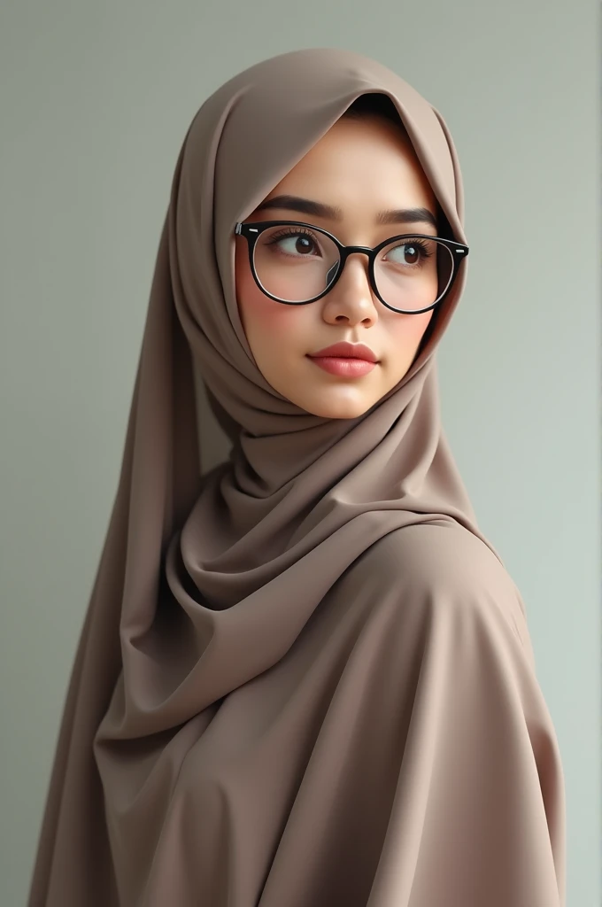 wanita Indonesia berkacamata hijab full body 