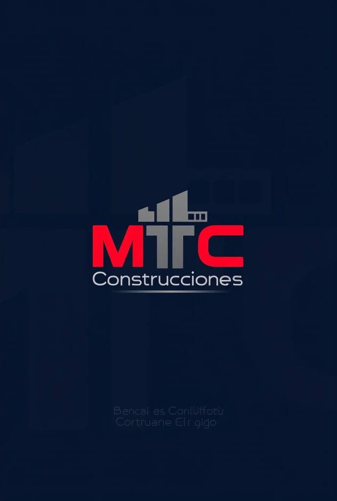 Draw a logo in which the letters mtc and m have to be in the shape of a building. The t is in the shape of a crane and the normal c. And underneath it says constructions. In Spanish. And use the colors red and gray for the letters. And dark and deep blue for the letters. the background
