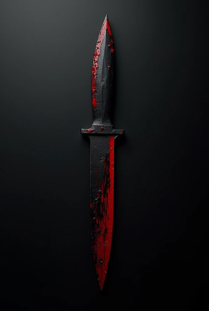 place a black knife with red outlines dripping red blood on a black photo