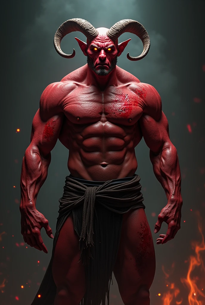 realistic image basic demon male athletic body blood red skin