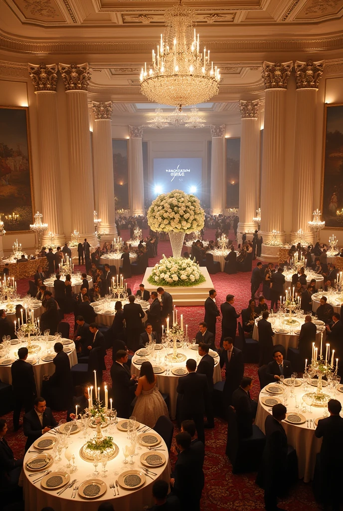 Scene from the Mazzoni Group's 100th Anniversary Party at the Copacabana Palace:
Imagine a majestic hall at the Copacabana Palace, decorated with a gold palette, white and navy blue. The room is lit by crystal chandeliers hanging from the high ceiling., casting a soft, sophisticated glow over the space. Large floral arrangements with white roses, orchids and lilies are arranged in crystal vases and silver candelabras along the tables and in the entrances.
Red carpets guide guests through the main entrance, where a symphony orchestra is playing a selection of classical and sophisticated music, providing an environment of elegance and grandeur. Dining tables are covered with white silk tablecloths and adorned with fine china., silver cutlery and crystal glasses. In the center of each table, elaborate floral arrangements shine in crystal vases.
Waiters in formal attire serve sophisticated cocktails and gourmet appetizers while guests, dressed in formal attire, talk and move between the floral arrangements and the reception spaces. Art displays are arranged along the walls, and in a special corner, a memory wall highlights the history and milestones of the Mazzoni Group.
Ao fundo, a fireworks show over Copacabana beach lights up the night, creating a stunning visual spectacle. A festa se encerra com um after-party no lounge do hotel, where a renowned DJ plays modern music, offering a seamless transition to a lively and sophisticated evening.
This scene captures the essence of the event: a mix of elegance, Glamour and sophistication, providing a vivid picture of how visually stunning and memorable the party will be.