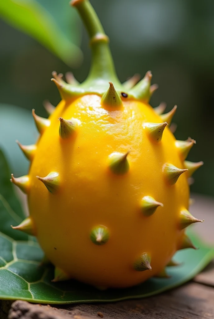 Edible yellow alien fruit may look like a small ball, covered with bright yellow skin, with small thorns on the surface. Inside the fruit is a juicy, bright yellow pulp., which has a sweet and pleasant taste.