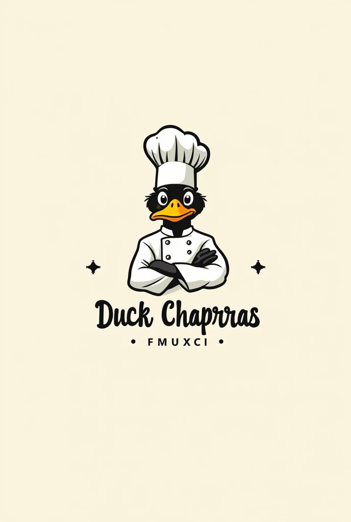 Create me a logo with a chef that says duck chaparras