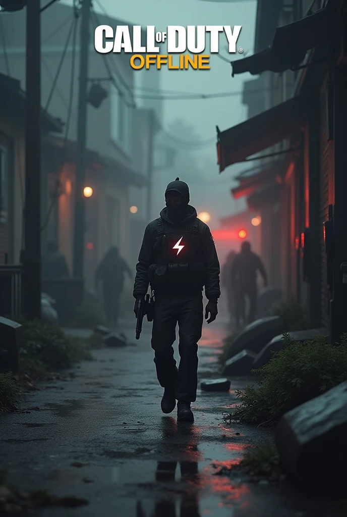 An image for a channel credit that means you are not online off line with call of duty background
