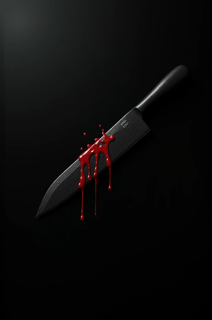 Place a small black knife with red lines dripping red blood on the black photo diagonally, with the top facing the upper right