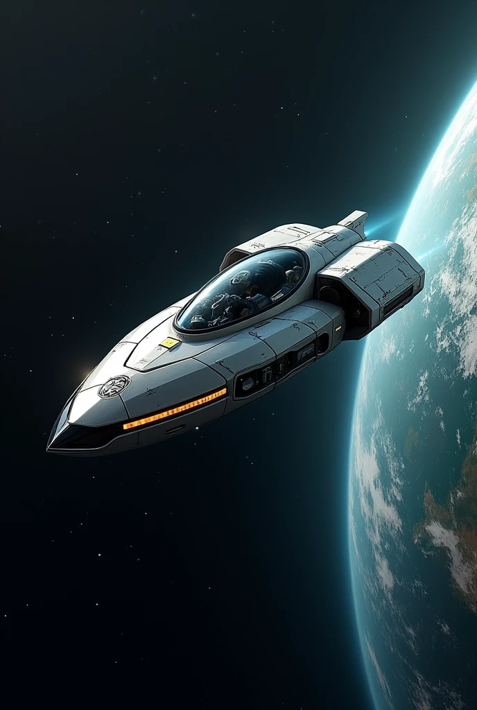 Spaceship internally, escape pod heading towards earth
