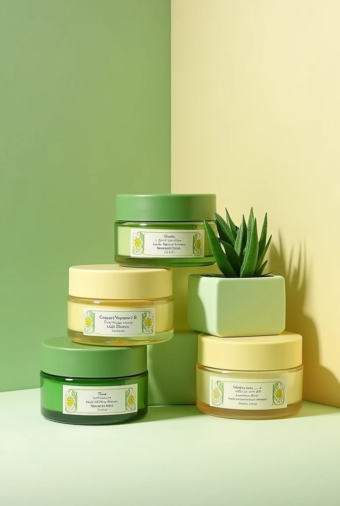 Aloe Vera Treatment Red Fruit Treatment Each green and pastel yellow plastic jar with label , unique and luxurious, unique
