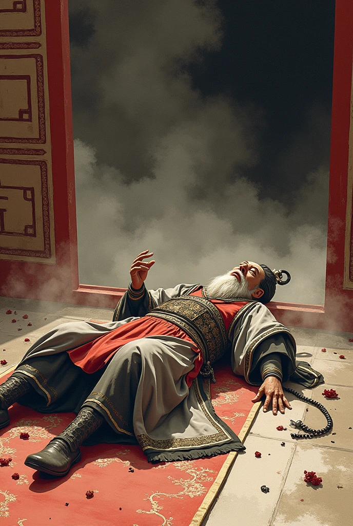 Illustration of the Emperor's death, heart attack, East Asian style